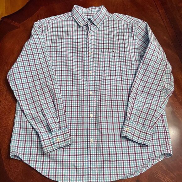 EUC Men's Vineyard Vines Classic Fit Plaid Tucker Shirt Cotton Poplin Sz LARGE - Picture 1 of 2